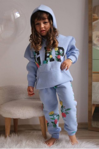 Üç İplik Kpşonlu Şardonlu Baskılı Mavi Takım 