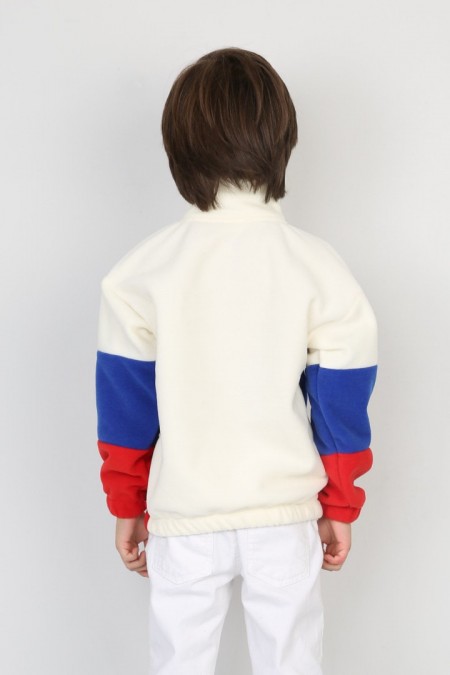 Full Polar Kumaş Yarım Fermuarlı Garnili Saks Sweat