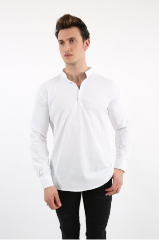 Hakim Yaka Likralı Beyaz Gömlek