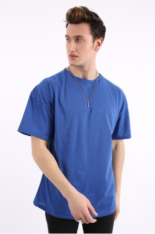 Sıfır Yaka Oversıze Saks Tişört