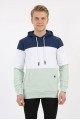 Erkek Üç İplik Şardonlu Kapüşonlu Parçalı Kanguru Cepli Günlük Sweatshirt