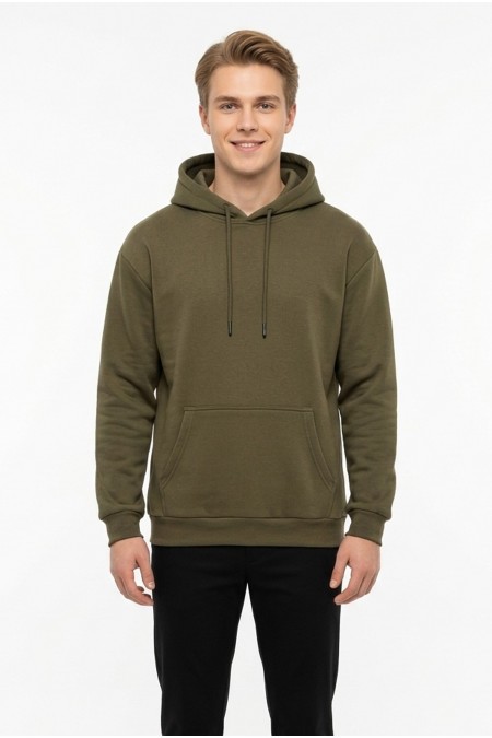 Üç İplik Şardonlu Kapşonlu Düz Erkek Günlük Sweatshirt