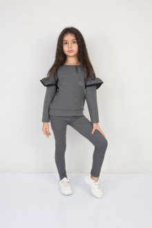 Şardonlu Fitilli Fırfır Detaylı Antrasit Taytlı Takım