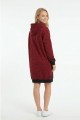 Kadın BordoMartı Desenli Kapüşonlu Cepli Uzun Kollu Jakarlı İnterlok Penye Sweatshirt Elbise 