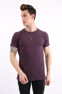 Düz Sıfır Yaka Mürdüm Tişört