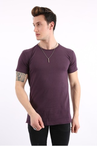 Düz Sıfır Yaka Mürdüm Tişört