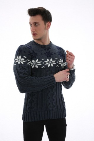 Kar Desenli İndigo Kazak