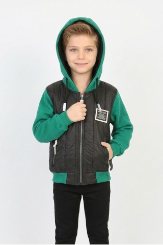  Erkek Çocuk Üç İplik Armalı Kapüşonlu Fermuarlı İçi Termal Kolları Polar Günlük Sweatshirt