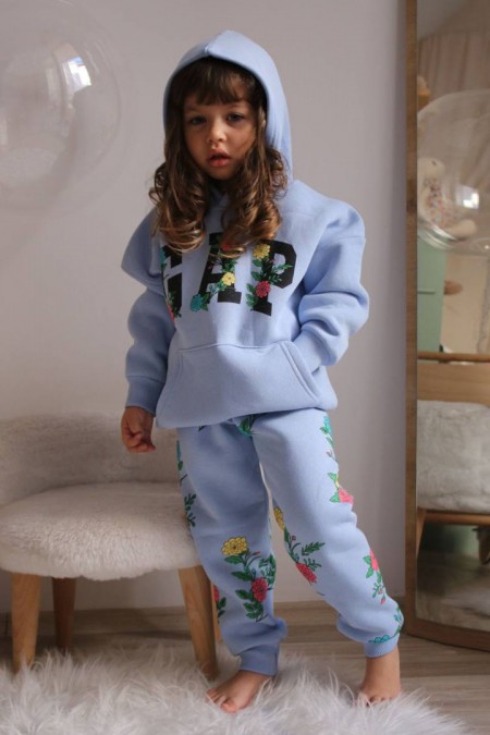 Üç İplik Kpşonlu Şardonlu Baskılı Mavi Takım 