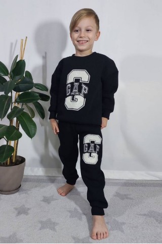 Üç İplik Şardonlu Baskılı Siyah Takım 