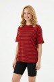 Kadın Yatay Çizgili Bisiklet Yaka Slim Fit Pamuklu Kısa Kollu Yazlık Tişört