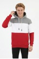 Erkek Üç İplik Şardonlu Kapüşonlu Parçalı Kanguru Cepli Günlük Sweatshirt