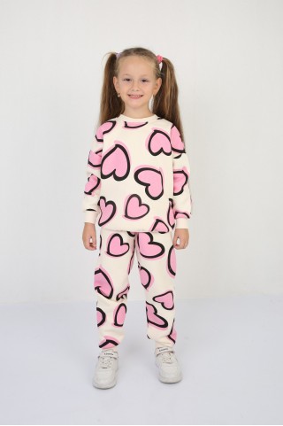 Üç İplik Şardonlu Baskılı Pembe Takım 