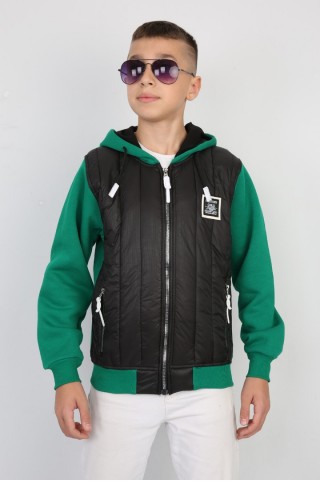 Üç İplik Kapşonlu Fermuarlı İçi Termal Erkek Çocuk Günlük Sweatshirt