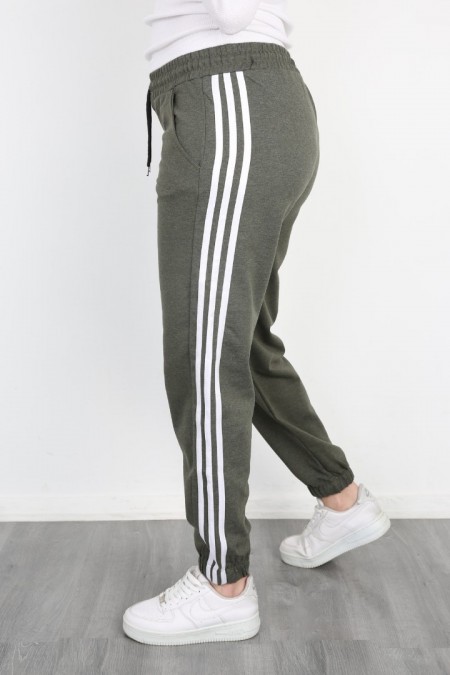 2 İplik Üç Çizgili Haki Altı Eşofman 