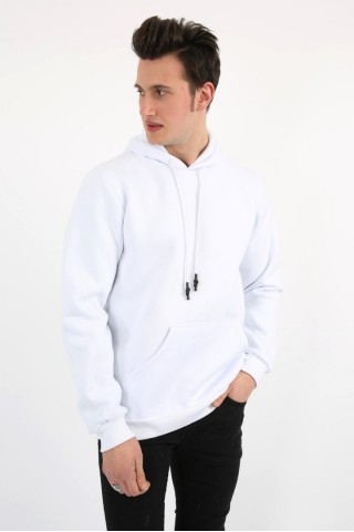 Üç İplik Şardonlu Kapşonlu Düz Erkek Günlük Sweatshirt