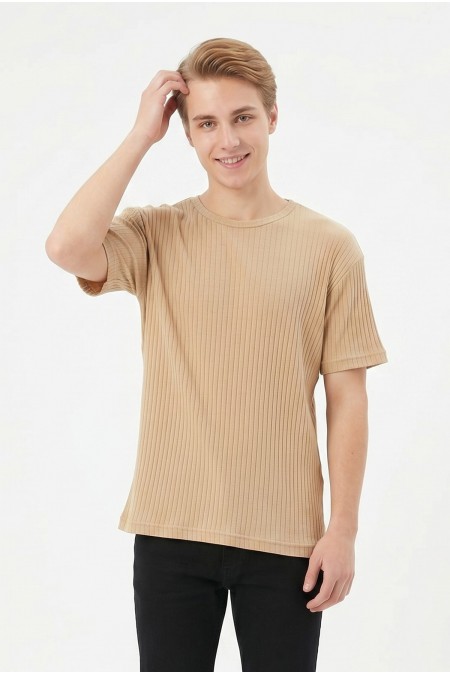 Erkek Fitilli Kumaş Bisiklet Yaka Slim Fit Esnek Kısa Kollu Yazlık Tişört