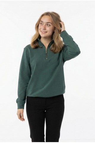 Kadın Yarım Fermuarlı Yuvarlak Yaka Günlük Rahat Kesim Sweatshirt
