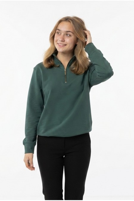 Kadın Yarım Fermuarlı Yuvarlak Yaka Günlük Rahat Kesim Sweatshirt