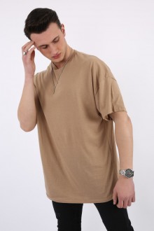 Sıfır Yaka Oversıze Vizon Tişört