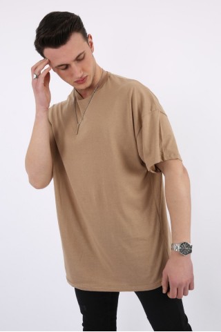 Sıfır Yaka Oversıze Vizon Tişört