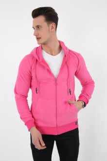 Üç İplik Düz Kapşonlu Fermuarlı Kanguru Cepli Erkek Günlük Sweatshirt