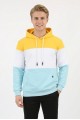 Erkek Üç İplik Şardonlu Kapüşonlu Parçalı Kanguru Cepli Günlük Sweatshirt