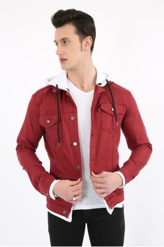 Kapşonlu Bordo Kot Mont