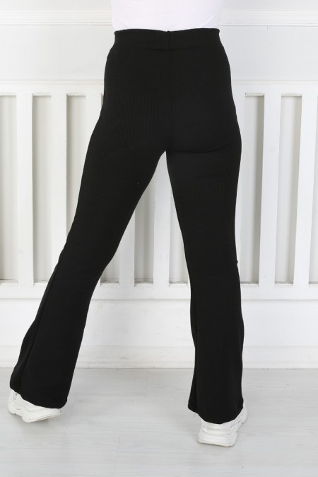 İspanyol Paça Birinci Kalite Fitilli Kumaş Siyah Tayt