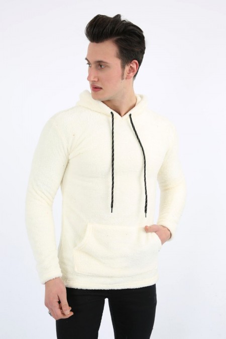 Kapşonlu Kanguru Cepli Erkek Günlük Pelüş Sweatshirt