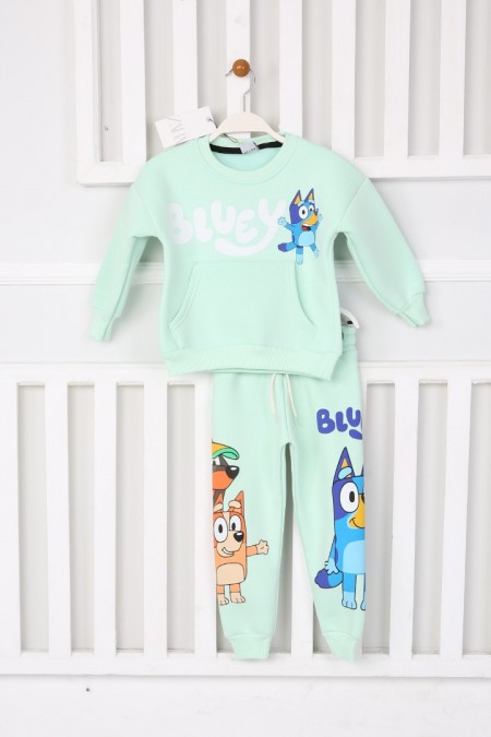 Üç İplik Şardonlu Baskılı Mint Takım 