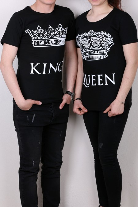 King Queen Siyah Tişört Sevgili Kombini