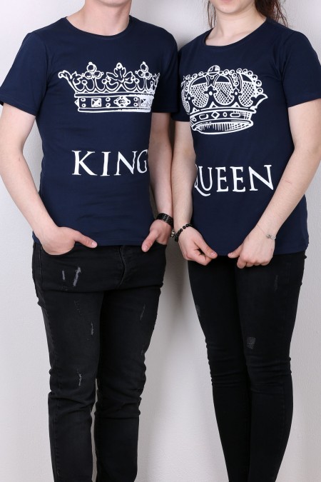 King Queen Lacivert Tişört Sevgili Kombini