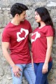 Kalp İşaretli Bordo Sevgili Tişörtleri