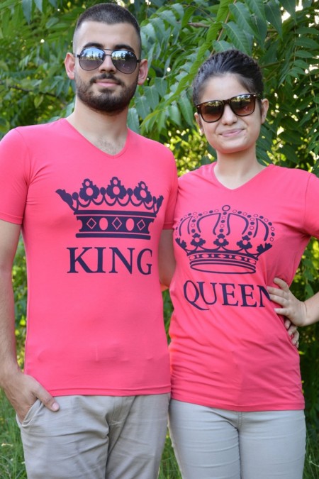 King Queen Pembe Sevgili Tişörtleri