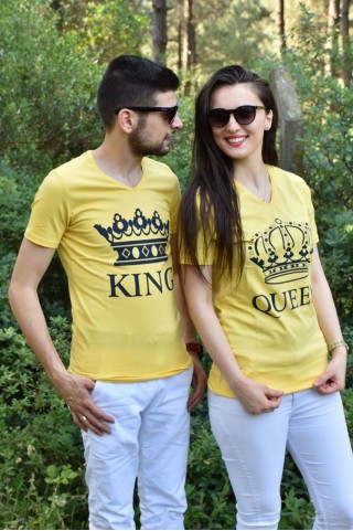 King Queen Sarı Sevgili Tişörtleri