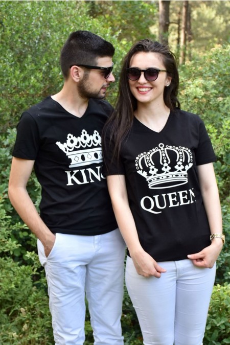 King Queen Siyah Sevgili Tişörtleri