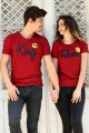 King Queen Baskılı Bordo Sevgili Tişörtleri