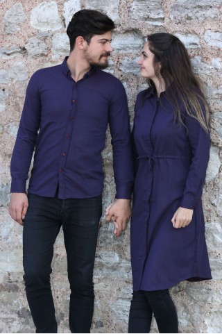 Düz Mor Tunik Ve Gömlek Sevgili Kombini