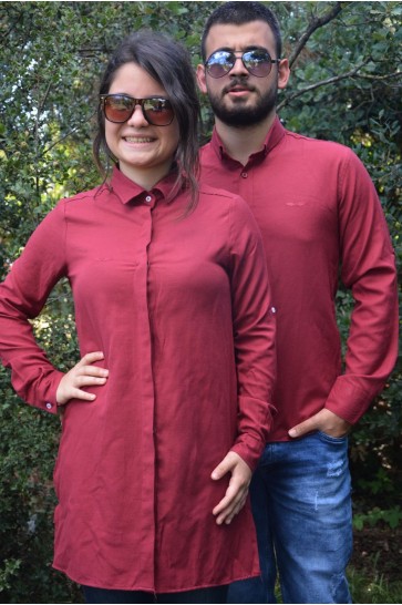 Düz Bordo Tunik Ve Gömlek Sevgili Kombini