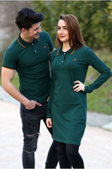 Düz Haki Tunik Ve Tişört Sevgili Kombini