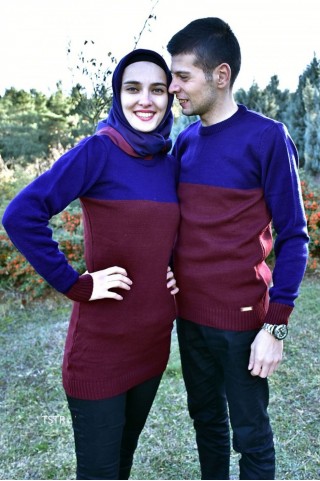 Renkli Bordo Tunik Ve Kazak Sevgili Kombini