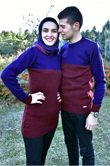 Renkli Bordo Tunik Ve Kazak Sevgili Kombini