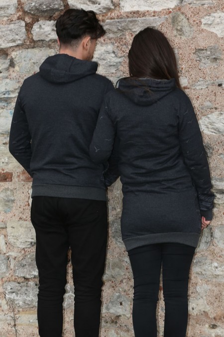 Martı Desen Antrasit Tunik Ve Sweat Sevgili Kombini