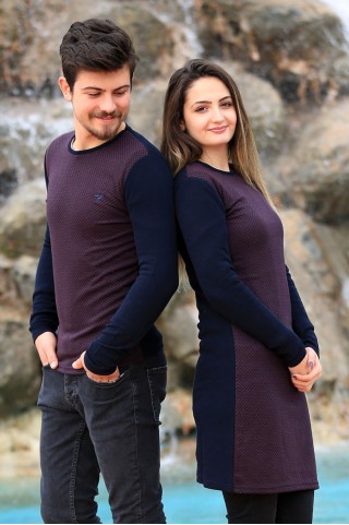 Desenli Lacivert Tunik Ve Triko Sevgili Kombini