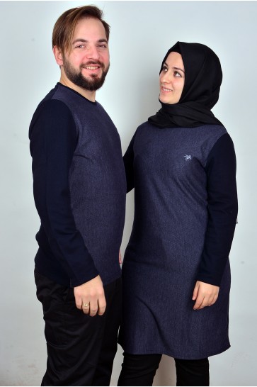 Desenli Lacivert Tunik Ve Triko Sevgili Kombini