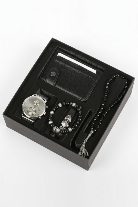 Erkek Kol Saati Tesbih Bileklik Cüzdan Kutulu 5’li Hediye Seti
