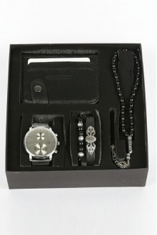 Erkek Kol Saati Tesbih Bileklik Cüzdan Kutulu 5’li Hediye Seti
