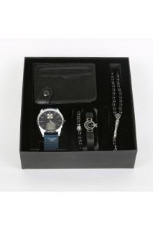 Cüzdan Tesbih 2 Adet Bileklik 5'li Erkek Lacivert Saat Seti