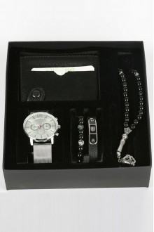 Erkek Kol Saati Tesbih Bileklik Cüzdan Kutulu 5’li Hediye Seti